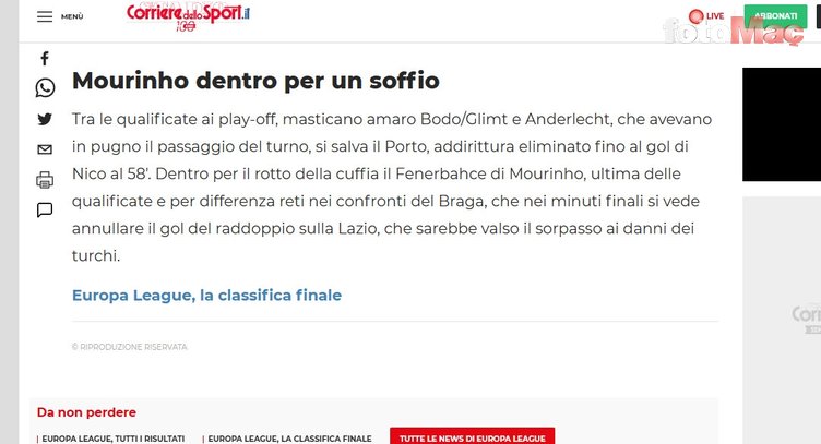 Dış basında Fenerbahçe yorumu: Mourinho kıl payı...- Fenerbahçe