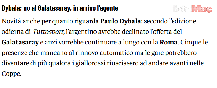 Dybala'dan Galatasaray'a flaş transfer yanıtı!- Fenerbahçe