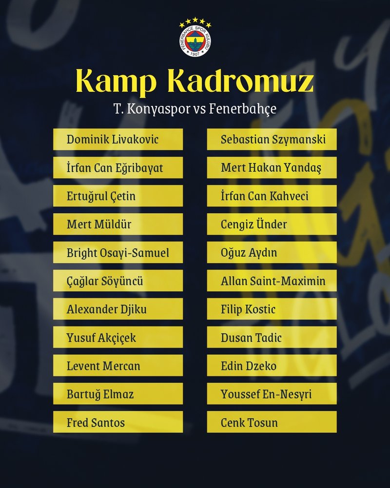 Fenerbahçe'nin Tümosan Konyaspor maçı kamp kadrosu belli oldu!- Fenerbahçe