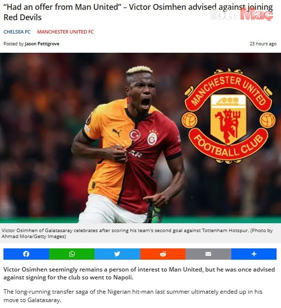 GALATASARAY HABERİ - Manchester United'a Osimhen şoku! Eski yıldızı transferi engelledi- Fenerbahçe