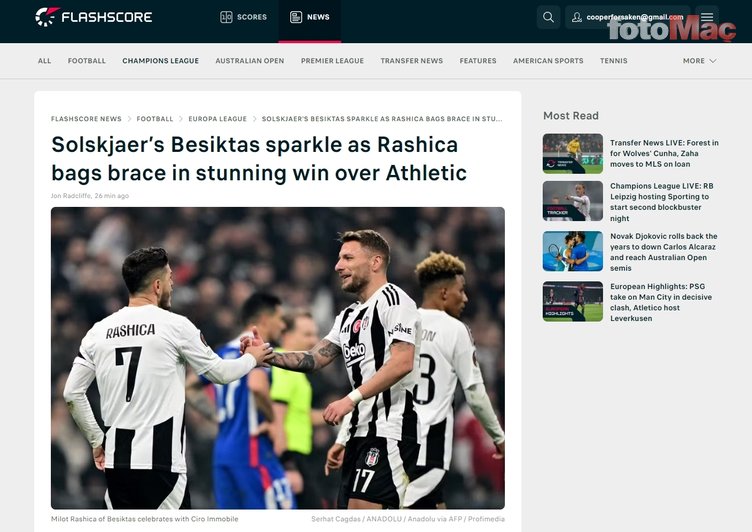 Solskjaer'li Beşiktaş'ın Athletic Bilbao zaferi dış basında ses getirdi!- Beşiktaş