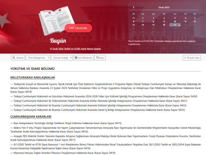 Yeni yayınlanan Resmi Gazete kararları: 17 Ocak 2025 Resmi Gazete'de bugün!- Diğer Haberler