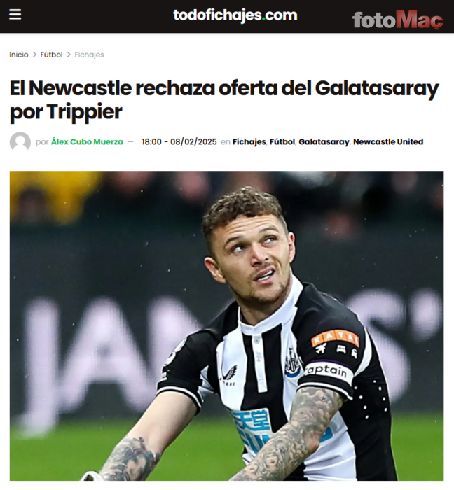 TRANSFER HABERLERİ | Galatasaray'a Kieran Trippier yanıtı geldi!- Futbol