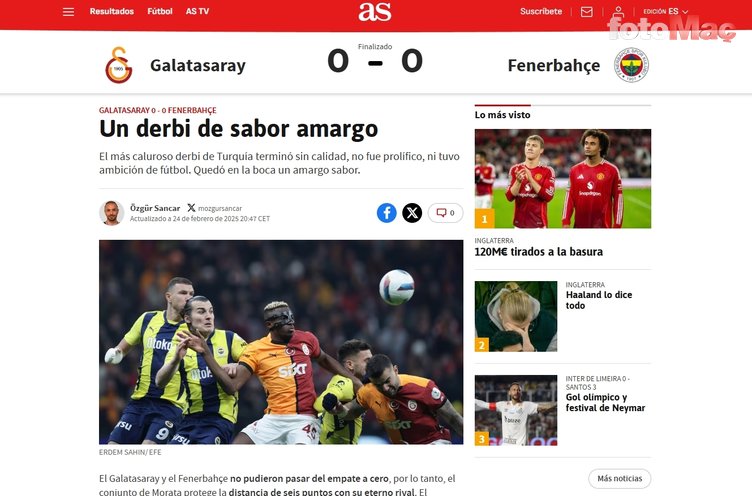 Yabancı basından Galatasaray-Fenerbahçe maçı için flaş manşet: Acı derbi- Fenerbahçe
