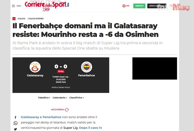 Yabancı basından Galatasaray-Fenerbahçe maçı için flaş manşet: Acı derbi- Fenerbahçe