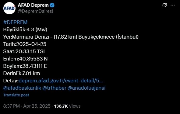 SON DAKİKA DEPREM | İstanbul'da yeni bir deprem daha hissedildi!- Diğer Haberler