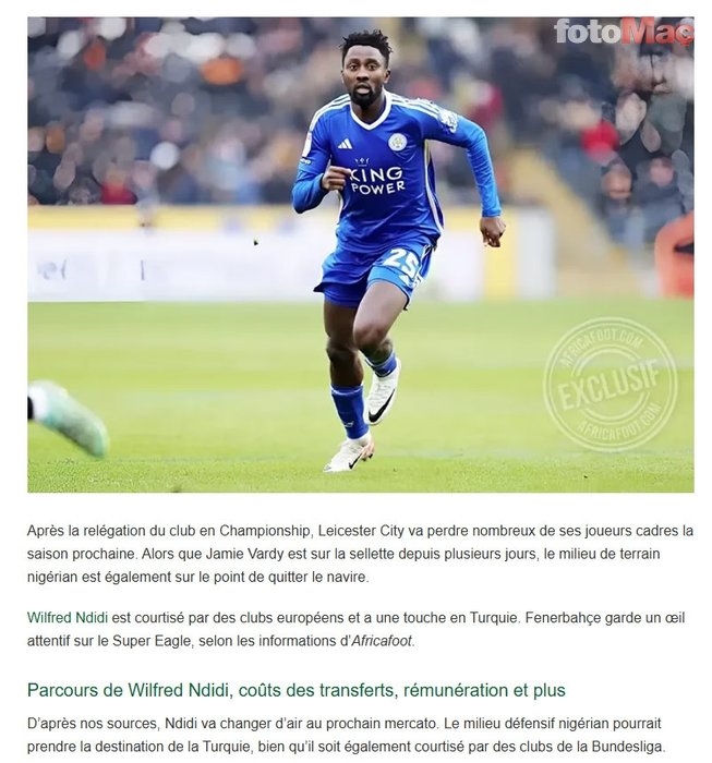 TRANSFER HABERİ - Fenerbahçe'den Wilfred Ndidi hamlesi! Mourinho'dan transfere yeşil ışık- Fenerbahçe