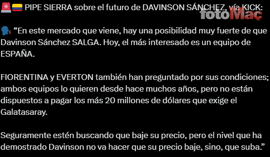 TRANSFER HABERİ - Galatasaray Davinson Sanchez'in bonservisini belirledi! İşte o rakam- Futbol