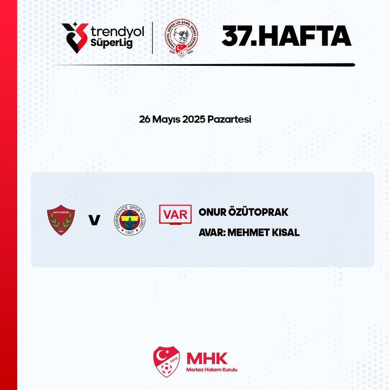 Atakaş Hatayspor-Fenerbahçe maçının VAR hakemi açıklandı- Fenerbahçe