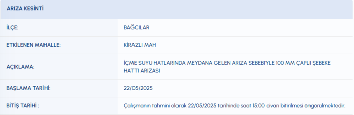 Bağcılar su kesintisi - İSKİ sular ne zaman gelecek? (22 Mayıs 2025)- Diğer Haberler