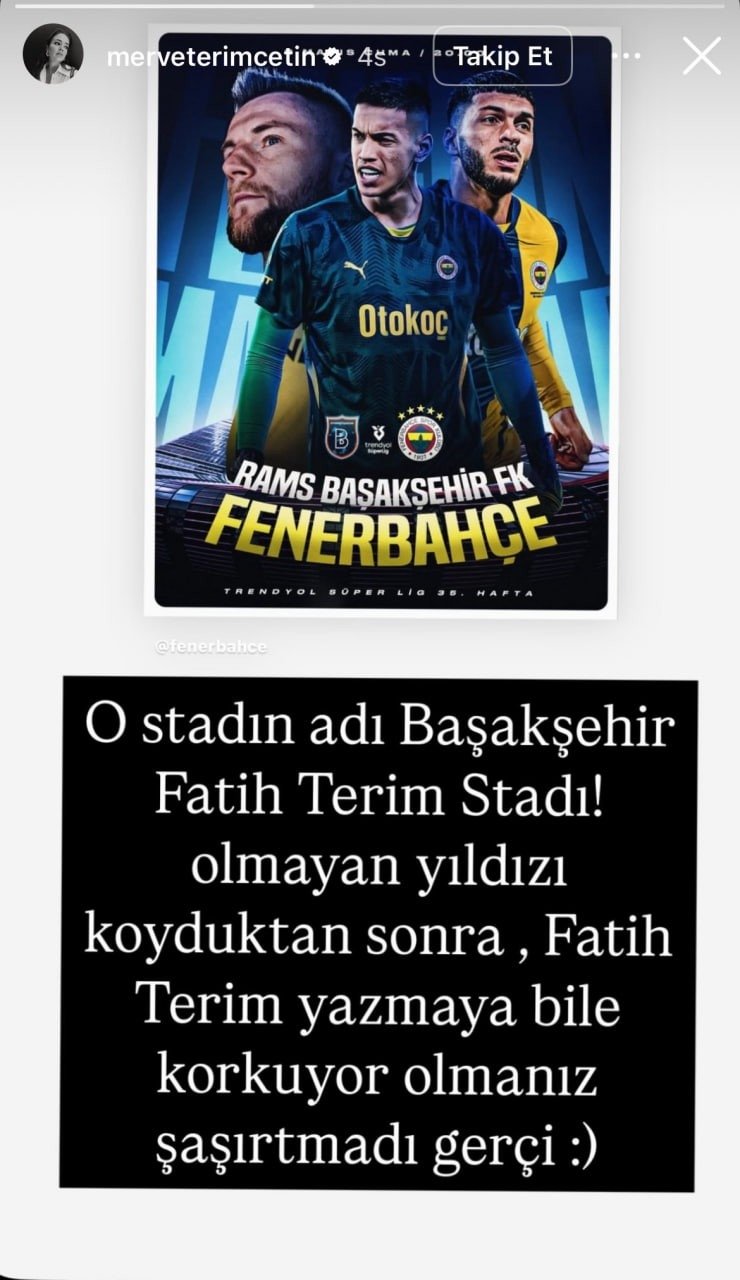 Fatih Terim'in kızı Merve Terim Çetin'den Fenerbahçe'nin paylaşımına tepki- Futbol
