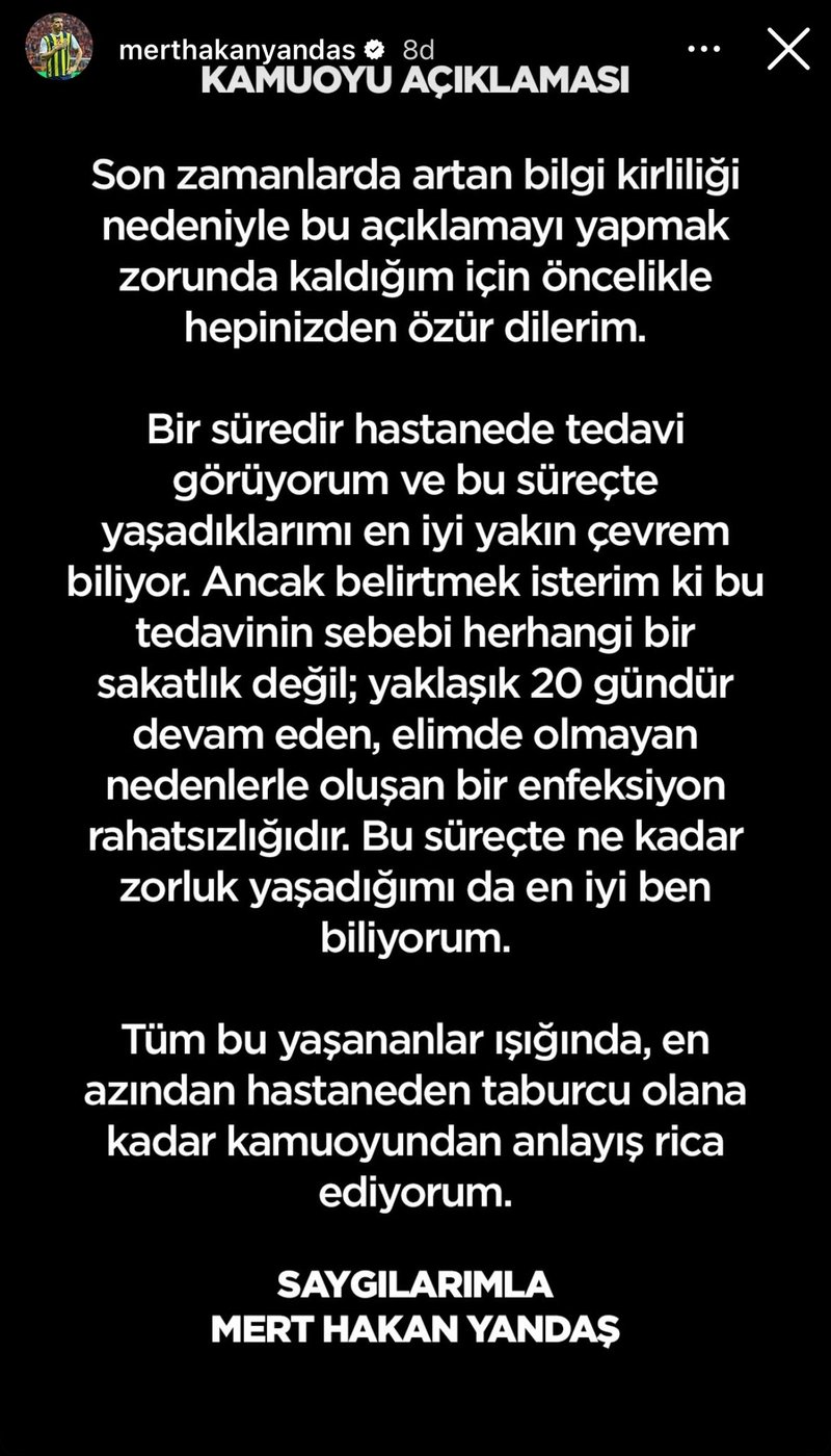 FENERBAHÇE HABERİ | Mert Hakan Yandaş'tan sakatlık açıklaması!- Fenerbahçe