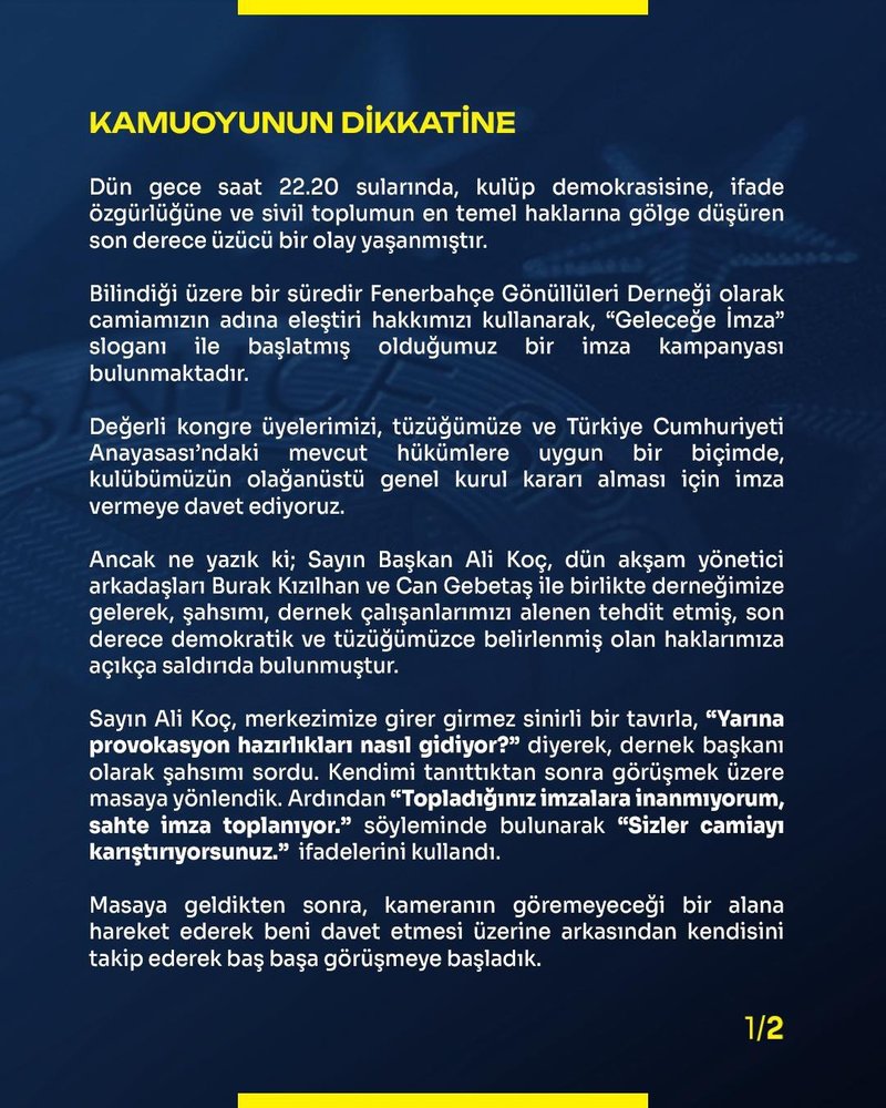 Fenerbahçe'de olay iddia: Ali Koç derneğimizi bastı!- Fenerbahçe