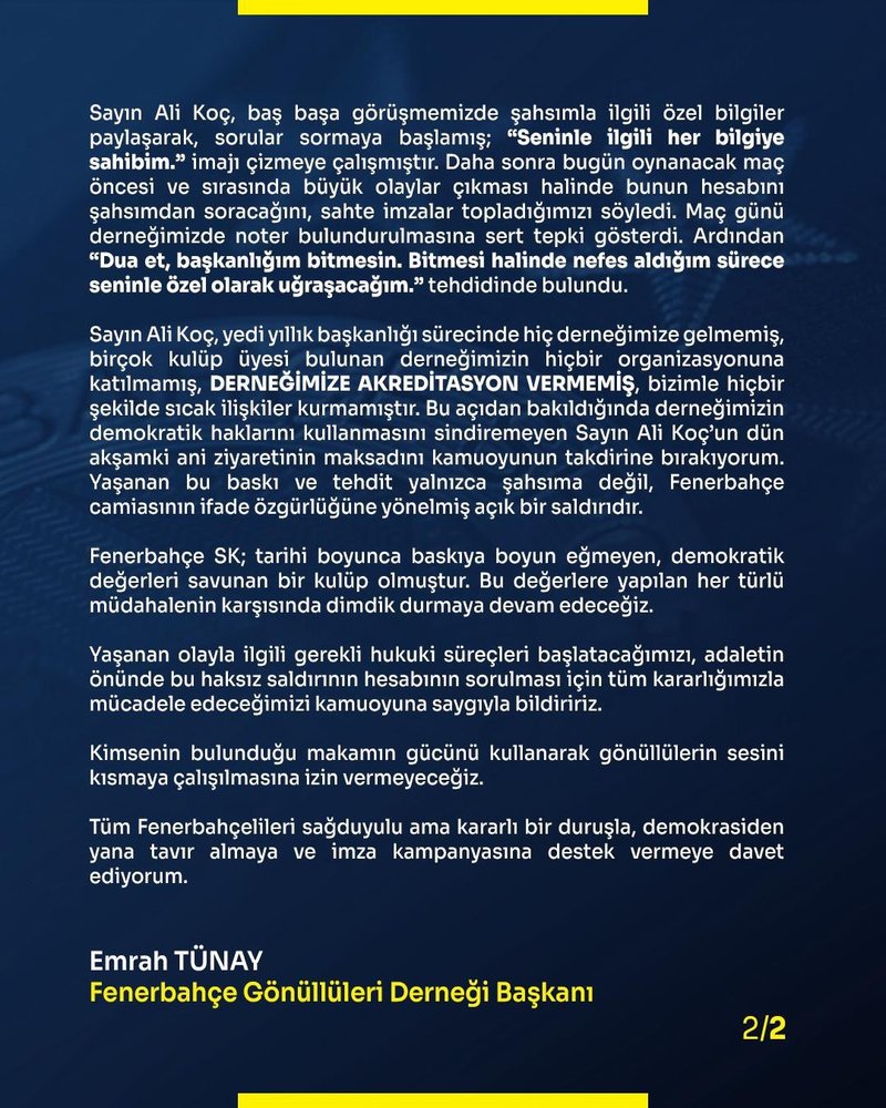 Fenerbahçe'de olay iddia: Ali Koç derneğimizi bastı!- Fenerbahçe