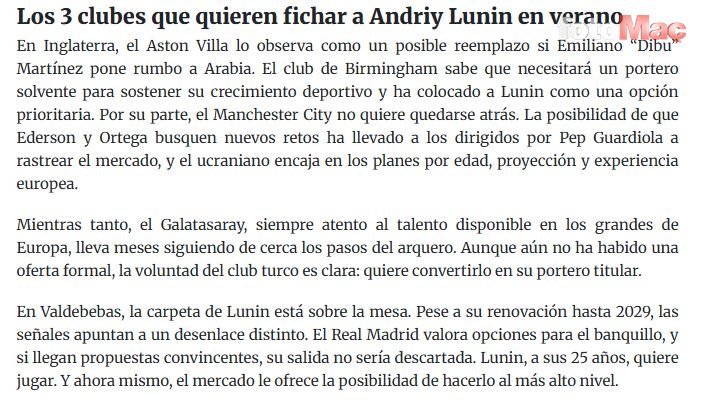 Galatasaray'a Andriy Lunin transferinde çifte şok!- Futbol