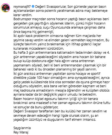 Rey Manaj'dan flaş Rıza Çalımbay sözleri!- Sivasspor