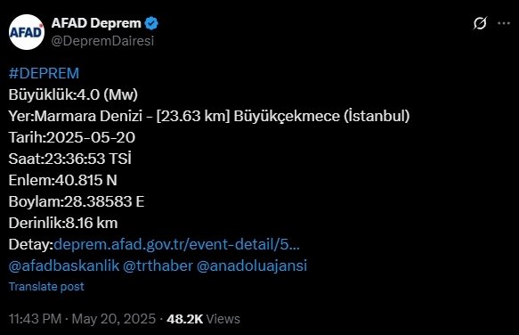 SON DAKİKA DEPREM HABERİ... İstanbul'da hissedilen bir deprem meydana geldi.- Diğer Haberler