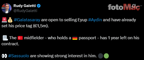 TRANSFER HABERİ - Galatasaray Eyüp Aydın’ın bonservis bedelini belirledi! İşte o rakam- Futbol