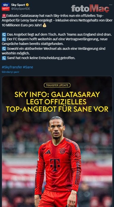 TRANSFER HABERİ - Galatasaray'dan Sane'ye dev teklif! Önerilen rakam dudak uçuklattı- Futbol