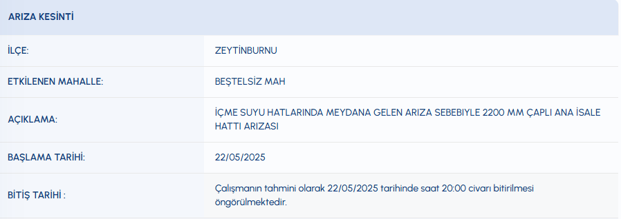 Zeytinburnusu kesintisi - İSKİ sular ne zaman gelecek? (22 Mayıs 2025)- Diğer Haberler