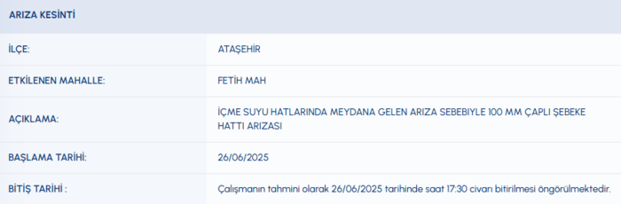 Ataşehir su kesintisi - İSKİ sular ne zaman gelecek? (26 Haziran 2025)- Diğer Haberler