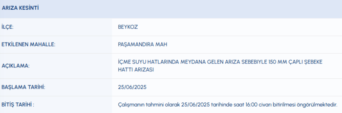 Beykoz su kesintisi - İSKİ sular ne zaman gelecek? (25 Haziran 2025)- Diğer Haberler