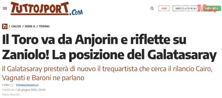 GALATASARAY HABERİ | Torino'dan Galatasaray'a çifte kanca! Nicolo Zaniolo ve Carlos Cuesta...- Futbol