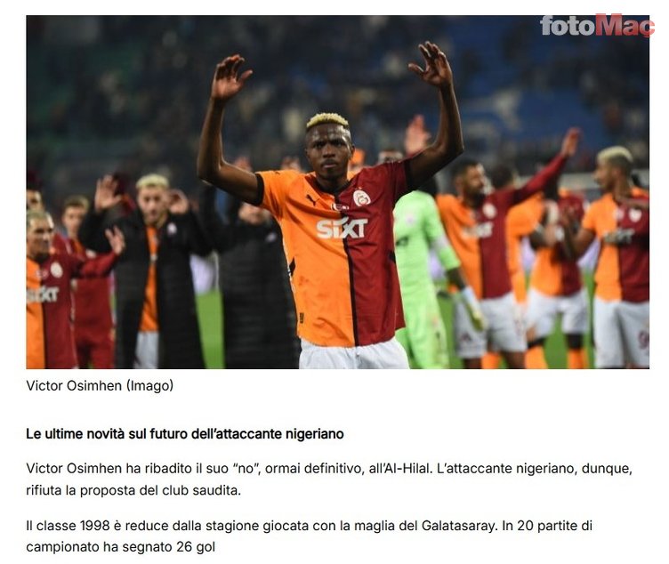 GALATASARAY TRANSFER HABERİ | Al-Hilal'den Osimhen'e yeni teklif! İşte Nijeryalı yıldızın yanıtı- Futbol