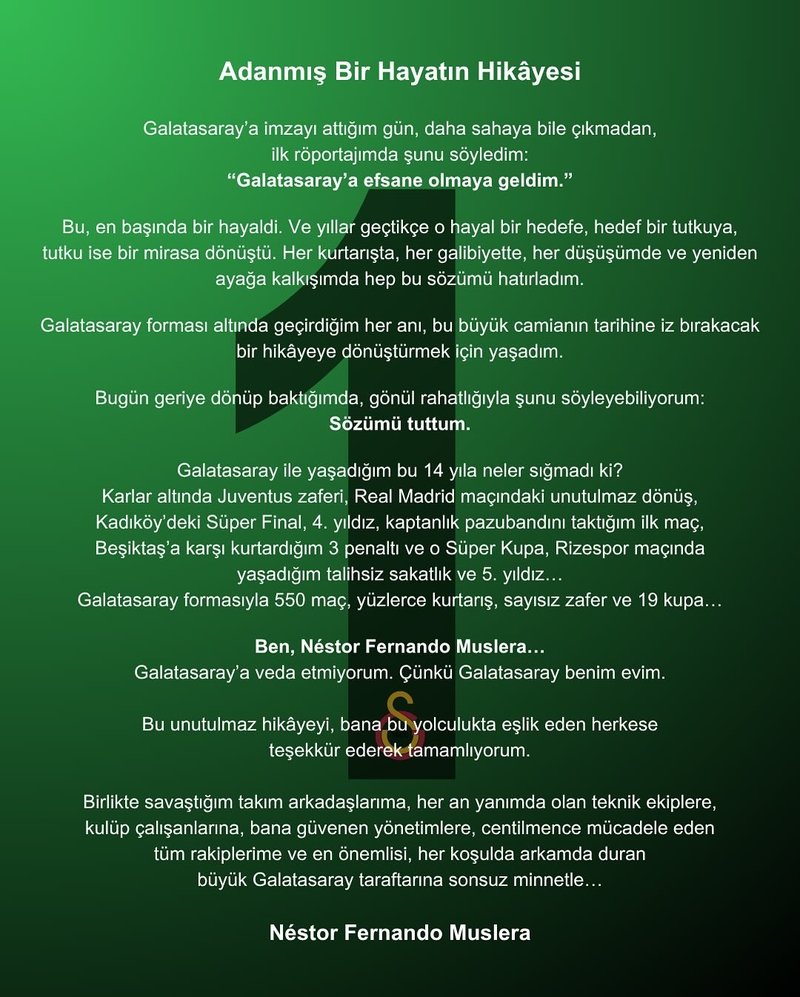 Muslera’dan duygusal veda mesajı! “Galatasaray benim evim”- Futbol