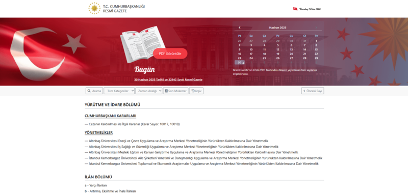 Resmi Gazete'de bugün! 30 Haziran 2025 Resmi Gazete kararları- Diğer Haberler