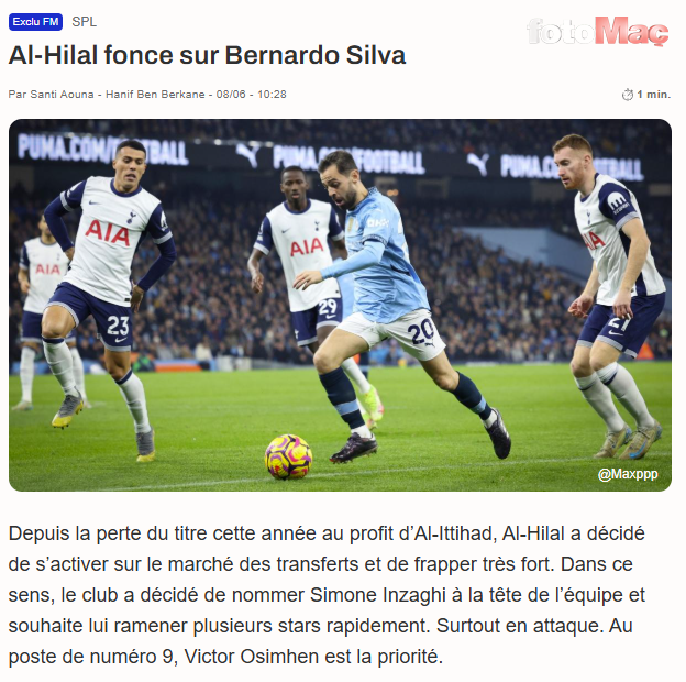 TRANSFER HABERİ | Al-Hilal'den Bernardo Silva'ya teklif! Galatasaray'a kabus gibi çöktü- Futbol